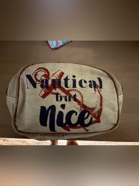 Mona B Canvas Cosmetic Pouch - Black Interior, Beige Exterior